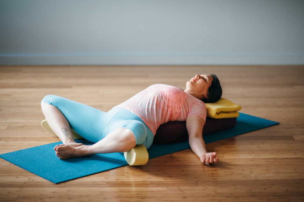 Purna Yoga 828 Supta Baddha Konasana Reclining Bound Angle Pose 0374